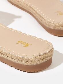 Women Faux Pearl & Bow Decor Espadrille Slide Sandals, Vacation Summer Party Flat Sandals - Dusty Pink - View 4