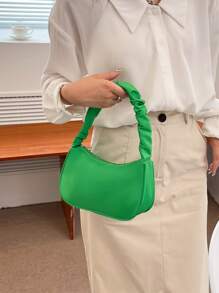 优雅面料时尚褶皱肩带单肩包轻巧简约腋下包手提包适合办公室女士中年和年轻女性旅行外出购物百搭 - 綠色 - 查看 1