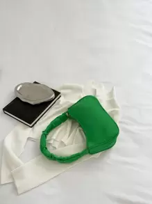 优雅面料时尚褶皱肩带单肩包轻巧简约腋下包手提包适合办公室女士中年和年轻女性旅行外出购物百搭 - 綠色 - 查看 2