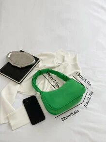 优雅面料时尚褶皱肩带单肩包轻巧简约腋下包手提包适合办公室女士中年和年轻女性旅行外出购物百搭 - 綠色 - 查看 3