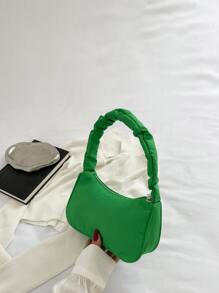 优雅面料时尚褶皱肩带单肩包轻巧简约腋下包手提包适合办公室女士中年和年轻女性旅行外出购物百搭 - 綠色 - 查看 5