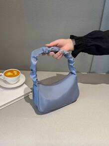 Túi đeo vai xếp ly thời trang vải thanh lịch, túi đeo dưới cánh tay nhẹ và đơn giản dành cho nhân viên văn phòng, phụ nữ trung niên và trẻ em khi đi du lịch, hoạt động ngoài trời và mua sắm - Màu xanh bụi bặm - Xem 1