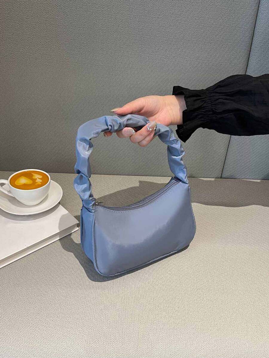 Túi đeo vai xếp ly thời trang vải thanh lịch, túi đeo dưới cánh tay nhẹ và đơn giản dành cho nhân viên văn phòng, phụ nữ trung niên và trẻ em khi đi du lịch, hoạt động ngoài trời và mua sắm - Màu xanh bụi bặm - Xem 1