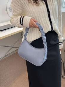 Túi đeo vai xếp ly thời trang vải thanh lịch, túi đeo dưới cánh tay nhẹ và đơn giản dành cho nhân viên văn phòng, phụ nữ trung niên và trẻ em khi đi du lịch, hoạt động ngoài trời và mua sắm - Màu xanh bụi bặm - Xem 2