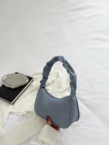 Túi đeo vai xếp ly thời trang vải thanh lịch, túi đeo dưới cánh tay nhẹ và đơn giản dành cho nhân viên văn phòng, phụ nữ trung niên và trẻ em khi đi du lịch, hoạt động ngoài trời và mua sắm - Màu xanh bụi bặm - Xem 3