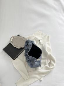 Túi đeo vai xếp ly thời trang vải thanh lịch, túi đeo dưới cánh tay nhẹ và đơn giản dành cho nhân viên văn phòng, phụ nữ trung niên và trẻ em khi đi du lịch, hoạt động ngoài trời và mua sắm - Màu xanh bụi bặm - Xem 4