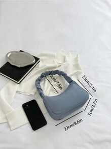 Túi đeo vai xếp ly thời trang vải thanh lịch, túi đeo dưới cánh tay nhẹ và đơn giản dành cho nhân viên văn phòng, phụ nữ trung niên và trẻ em khi đi du lịch, hoạt động ngoài trời và mua sắm - Màu xanh bụi bặm - Xem 5