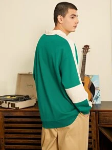 Hombres Sudadera con estampado de letra de color combinado de hombros caídos - Multicolor - Ver 2