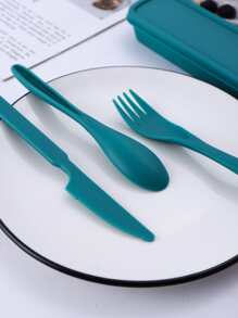 3pcs Stainless Steel Cutlery Set & 1pc Storage Box - Green - View 2