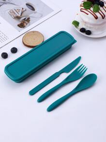 3pcs Stainless Steel Cutlery Set & 1pc Storage Box - Green - View 3