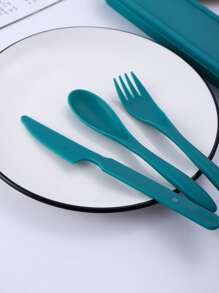 3pcs Stainless Steel Cutlery Set & 1pc Storage Box - Green - View 4