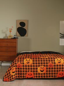 Colcha Halloween con patrón de calabaza