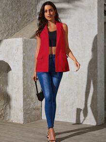 SHEIN Privé Shawl Collar Sleeveless Blazer - Red - View 4