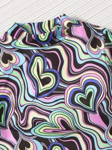 SHEIN Girls Reflective Marble & Heart Print Mock Neck Dress - Multicolor - View 4