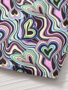 SHEIN Girls Reflective Marble & Heart Print Mock Neck Dress - Multicolor - View 5