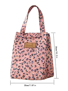 1pc Leopard Print Letter Patch Decor Lunch Bag, Portable Fabric Insulated Lunch Box Storage Bag, For Outdoor Picnic, Summer Outdoor Bags For Food, Picnic Camping Bags,Back To School - Pink - View 3