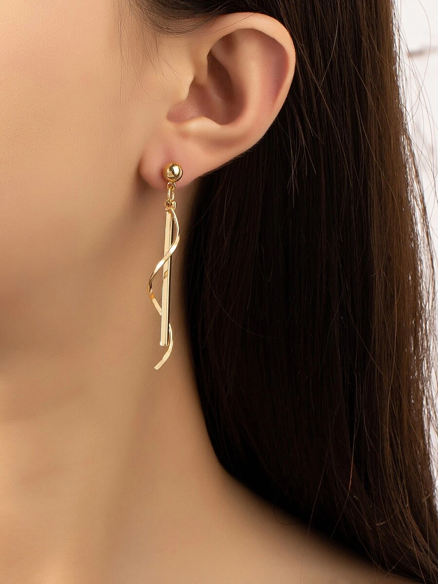 Spiral Design Drop Earrings - Yellow Gold - View 1