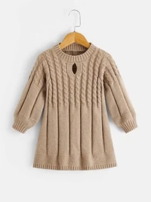 Toddler Girls Cable Knit Keyhole Neckline Jumper Dress - Khaki - View 1