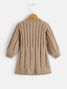 Toddler Girls Cable Knit Keyhole Neckline Jumper Dress - Khaki - View 2