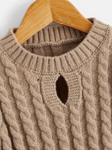 Toddler Girls Cable Knit Keyhole Neckline Jumper Dress - Khaki - View 3