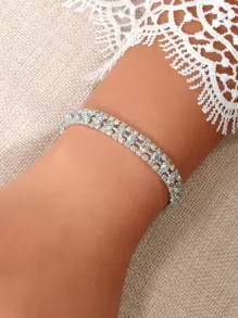 Vòng đeo tay trang trí bằng đá rhinestone - Bạc - Xem 1