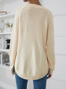 SHEIN LUNE Raglan Sleeve Curved Hem Sweater Knit Pullover Fall Winter - Apricot - View 2