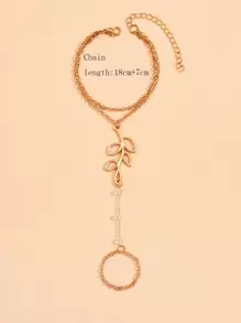 樹葉和珠子裝飾連指手鏈 - 金黃色 - 查看 3