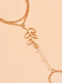 樹葉和珠子裝飾連指手鏈 - 金黃色 - 查看 4