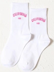 Letter Graphic Crew Socks - Baby Pink - View 1