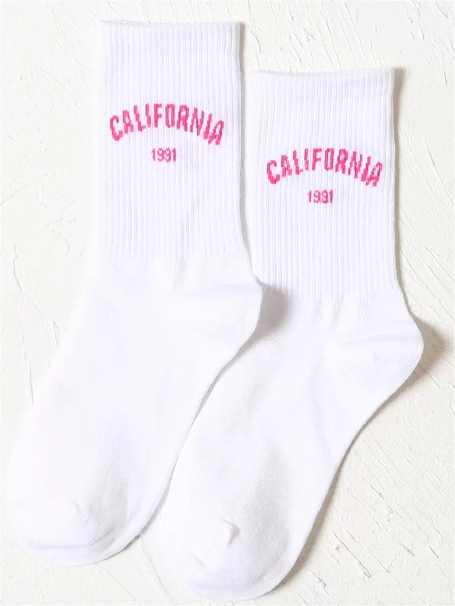 Letter Graphic Crew Socks - Baby Pink - View 1