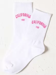 Letter Graphic Crew Socks - Baby Pink - View 2
