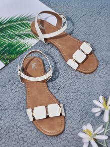 SheIn VCAY Studded Decor Ankle Strap Sandals - White - View 1