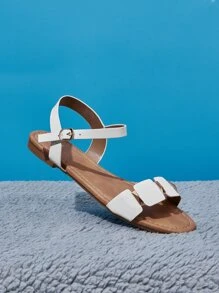 SheIn VCAY Studded Decor Ankle Strap Sandals - White - View 2