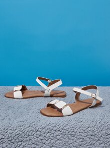 SheIn VCAY Studded Decor Ankle Strap Sandals - White - View 3