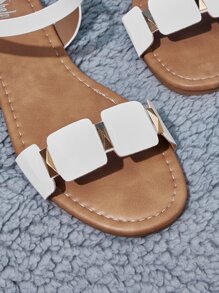 SheIn VCAY Studded Decor Ankle Strap Sandals - White - View 4