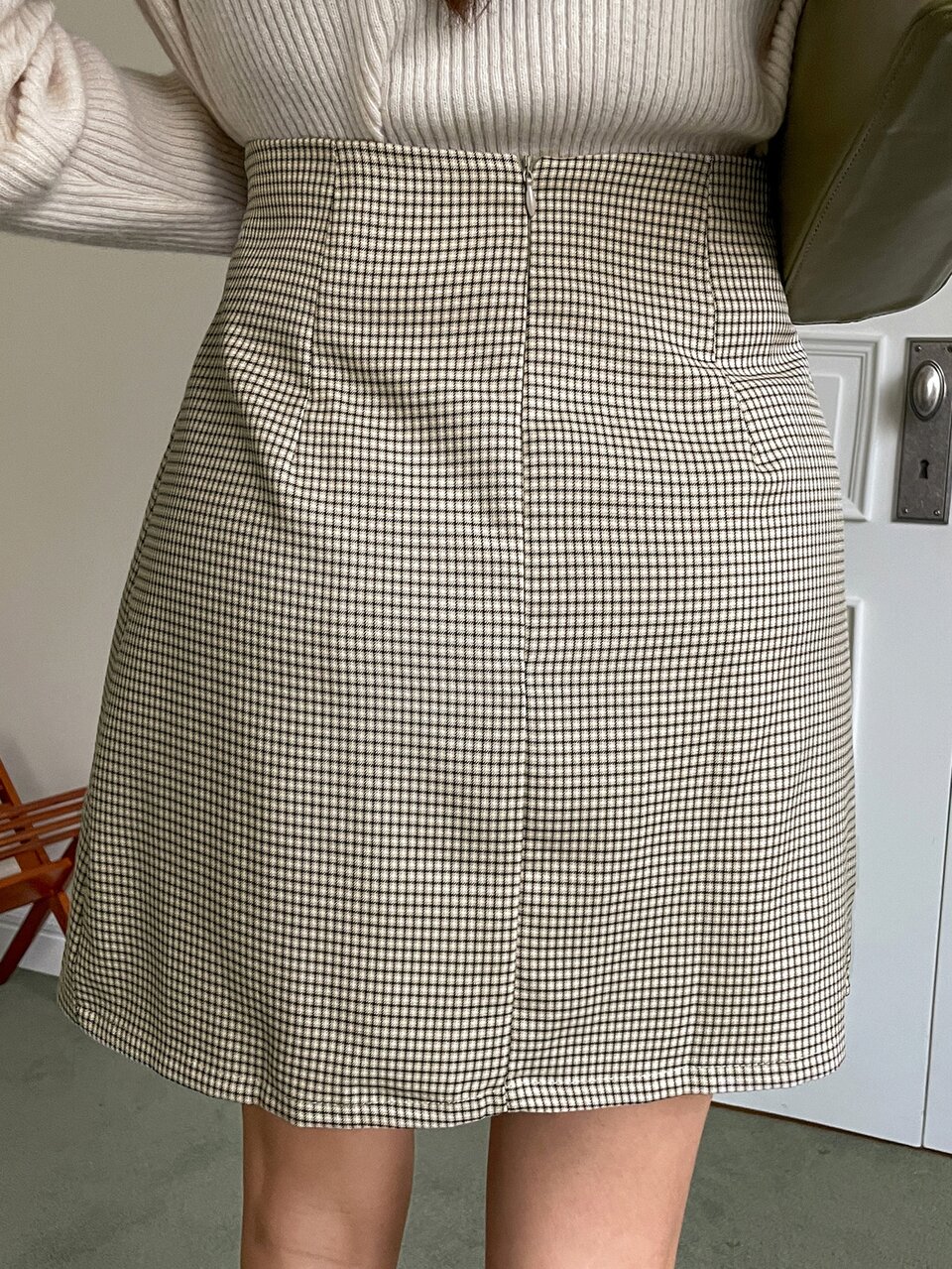 Plaid Print Button Detail Pleated Skirt