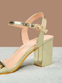 SheIn Belle Phụ Nữ Kim Cương Giả Trang Trí Chunky Gót Dây Đeo Mắt Cá Chân Xăng Đan, Tiệc Quyến Rũ Gót - Vàng - Xem 5