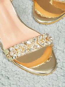 SheIn Belle Phụ Nữ Kim Cương Giả Trang Trí Chunky Gót Dây Đeo Mắt Cá Chân Xăng Đan, Tiệc Quyến Rũ Gót - Vàng - Xem 4