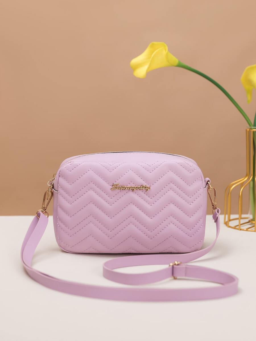 Túi Crossbody Nữ In chữ V Lá thư Có thể điều chỉnh được Đúng mốt - Màu tím - Xem 1