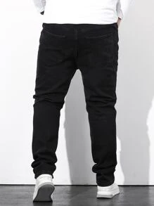 Manfinity Homme Jeans rectos de pierna estrecha con rotos y algodón plus para hombres, ajuste slim, jean largo con flecos, liso negro, para trabajo casual, salir, pasear, ir al trabajo, vacaciones, calle, estilo grunge - Negro - Ver 5