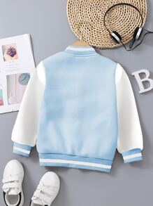 SHEIN 小男童字母貼布保暖學院風夾克