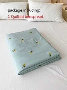 Leaf Embroidery Bedspread - Green - View 7