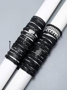 Hombres 30 piezas/set Pulsera árbol & con diseño de ala - Negro - Ver 1