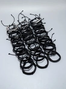 Hombres 30 piezas/set Pulsera árbol & con diseño de ala - Negro - Ver 2