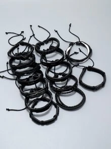 Hombres 30 piezas/set Pulsera árbol & con diseño de ala - Negro - Ver 5