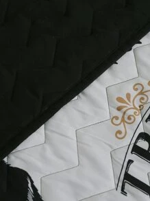 Halloween Pumpkin & Slogan Graphic Bedspread Set - Black and White - View 5