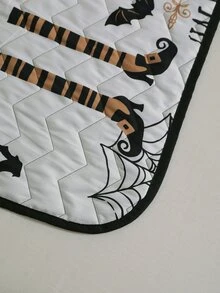 Halloween Pumpkin & Slogan Graphic Bedspread Set - Black and White - View 7