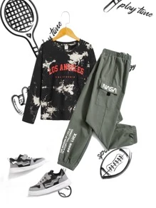 SHEIN 男孩紮染字母圖案T恤