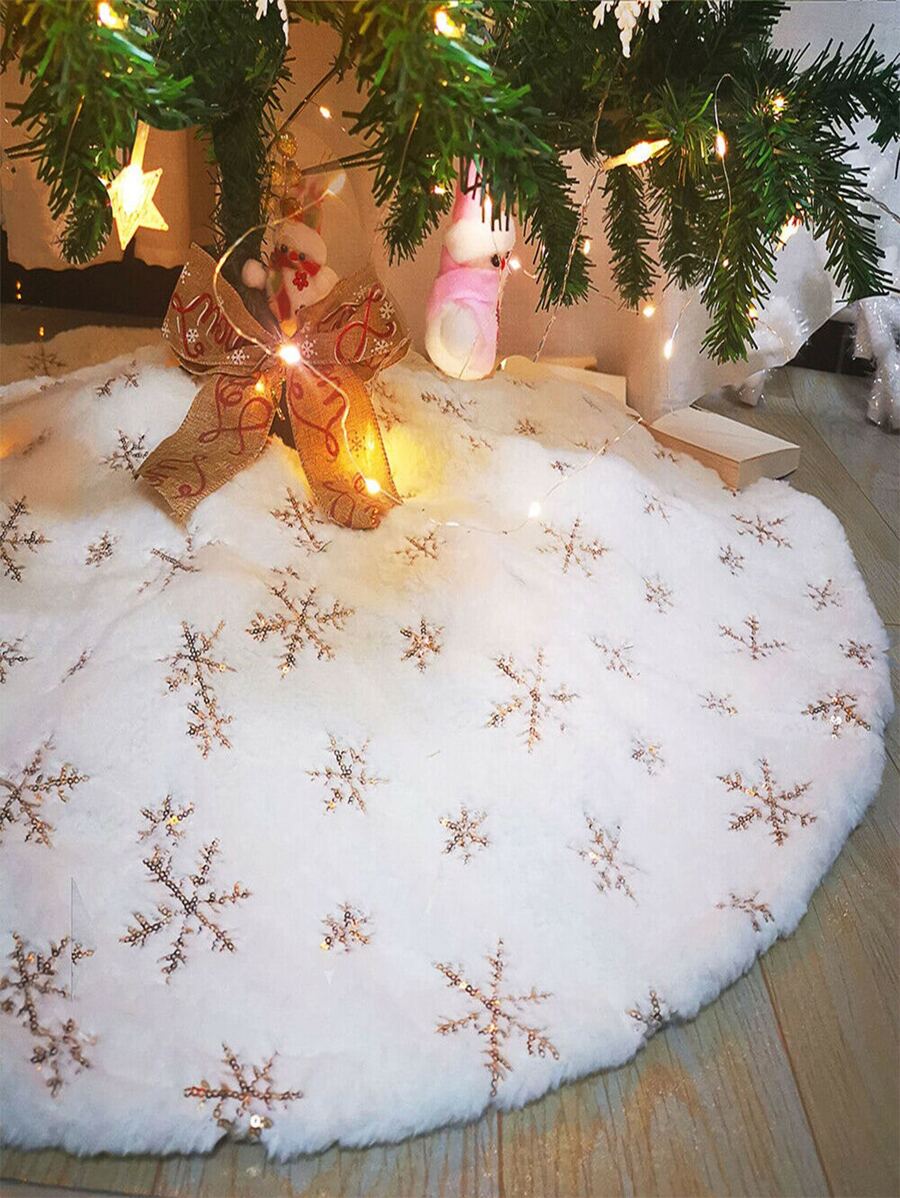 1pc Snowflake Pattern Christmas Tree Skirt,Christmas - White - View 1