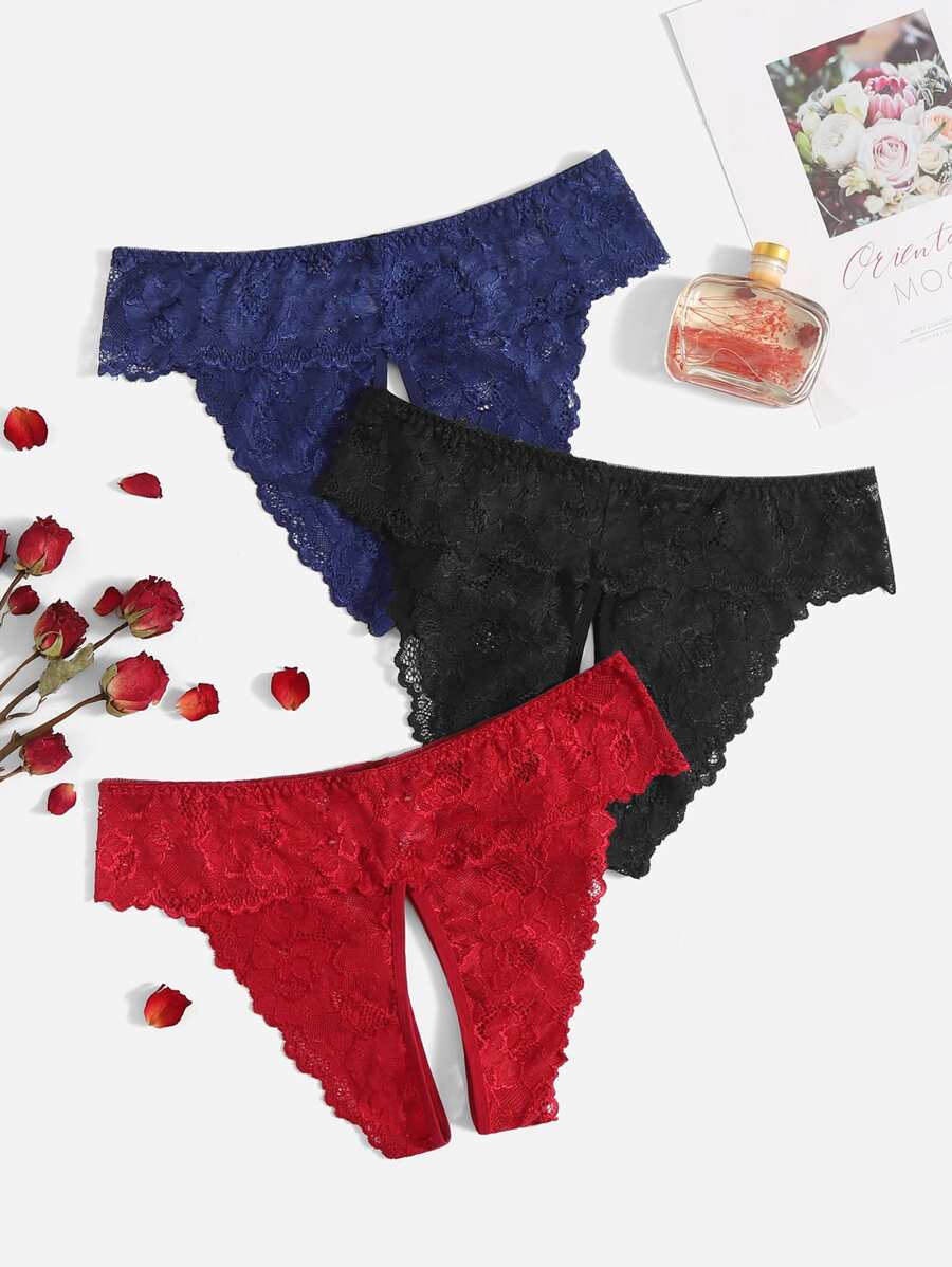 Classic Sexy Plus 3pack Floral Lace Crotchless Panty - Multicolor - View 1